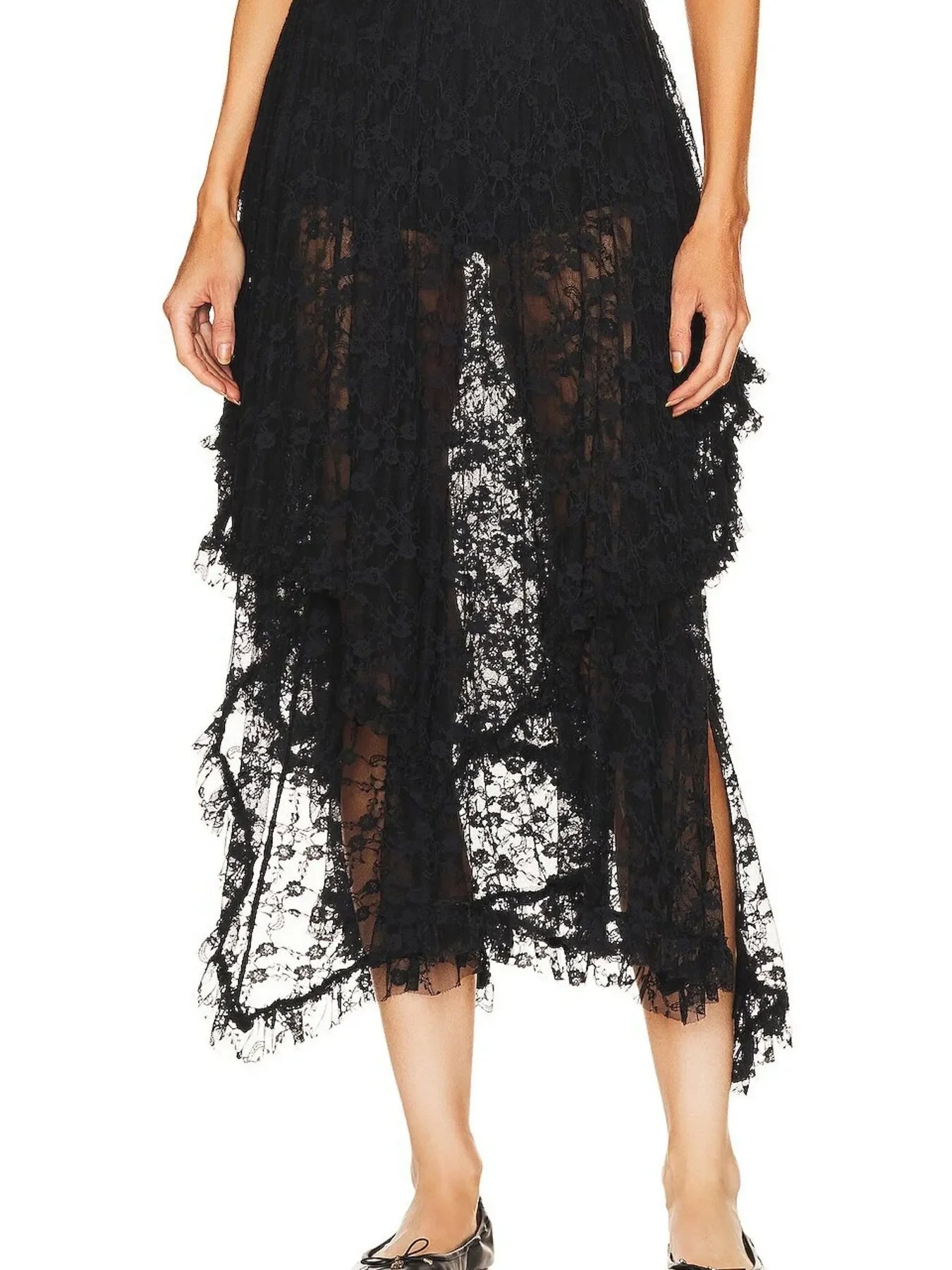 Asymmetrical Lace Midi Skirt Partially Lined - Southern Shores Clothing