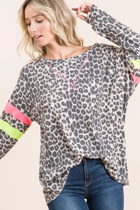 Leopard Thermal Top With Bold Block Detail - Southern Shores Clothing