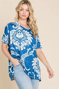 Printed V-Neck Tunic Top With Relaxed Fit - Southern Shores Clothing