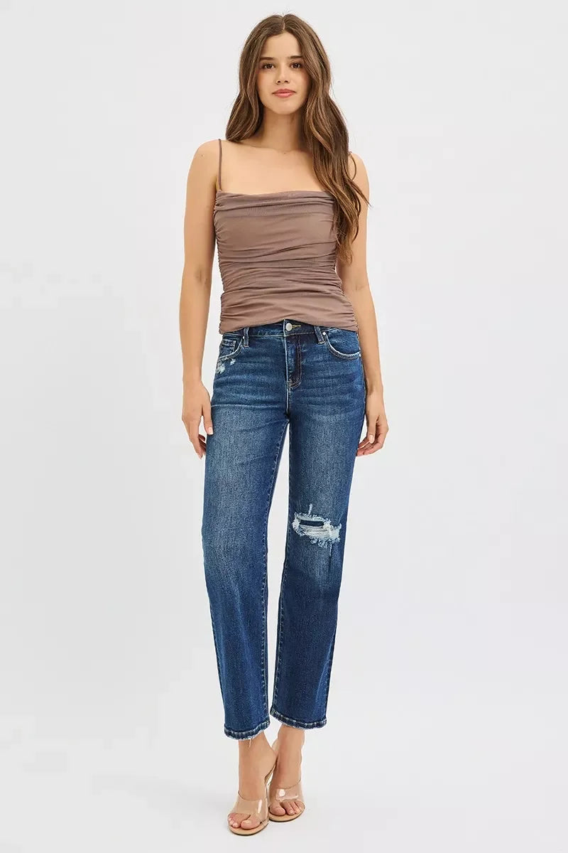 High Rise Crop Slim Denim Jeans With Hidden Knee - Southern Shores Clothing