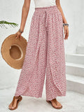 Floral Print Tie-Waist Wide Leg Pants With Front Slit Detail - Southern Shores Clothing