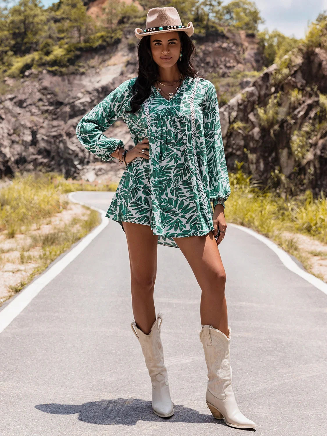 Long Sleeve V-Neck Mini Dress - Southern Shores Clothing