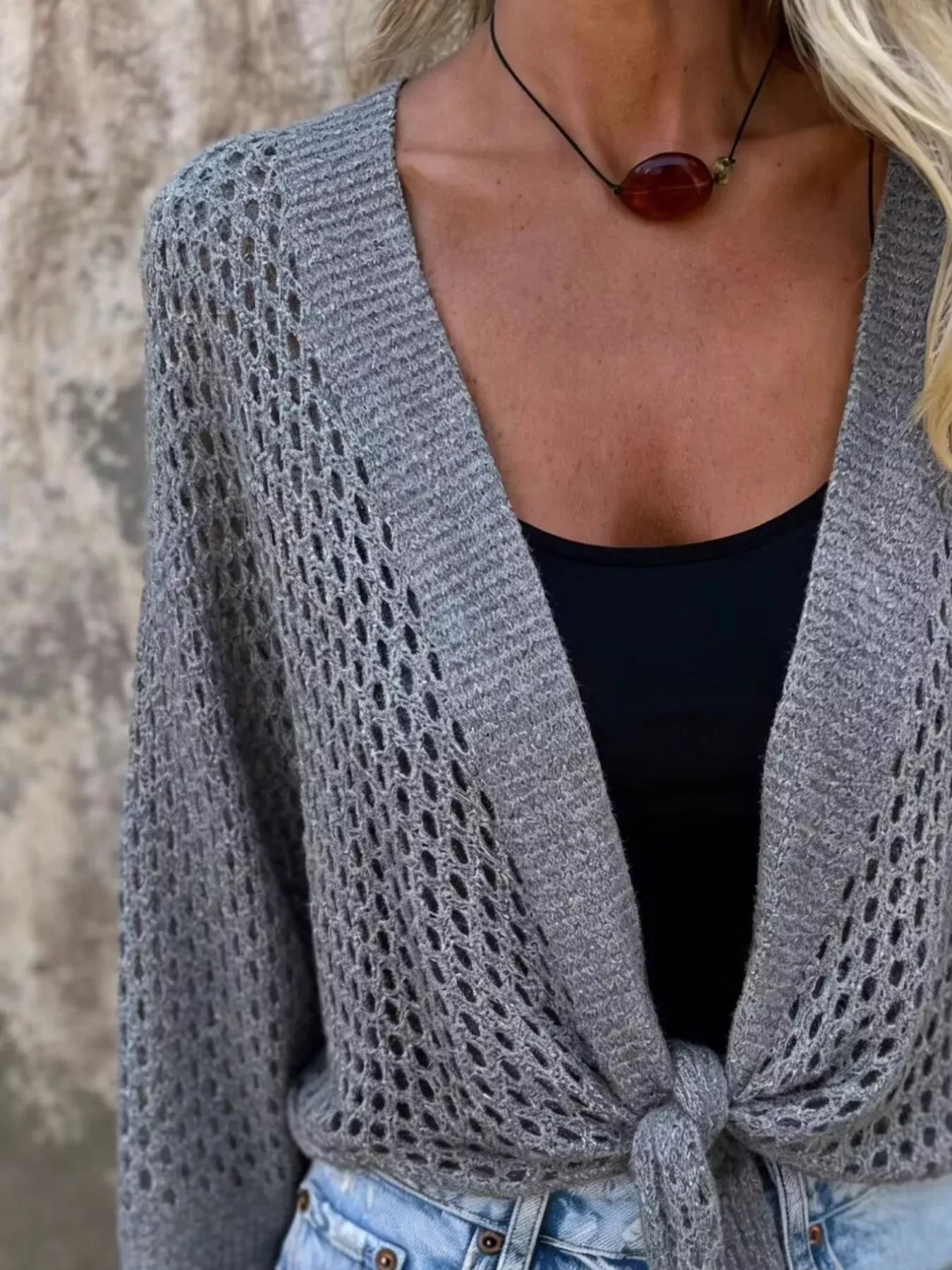 Tie-Front Crochet Knit Cover Up With Openwork Detailing - Southern Shores Clothing