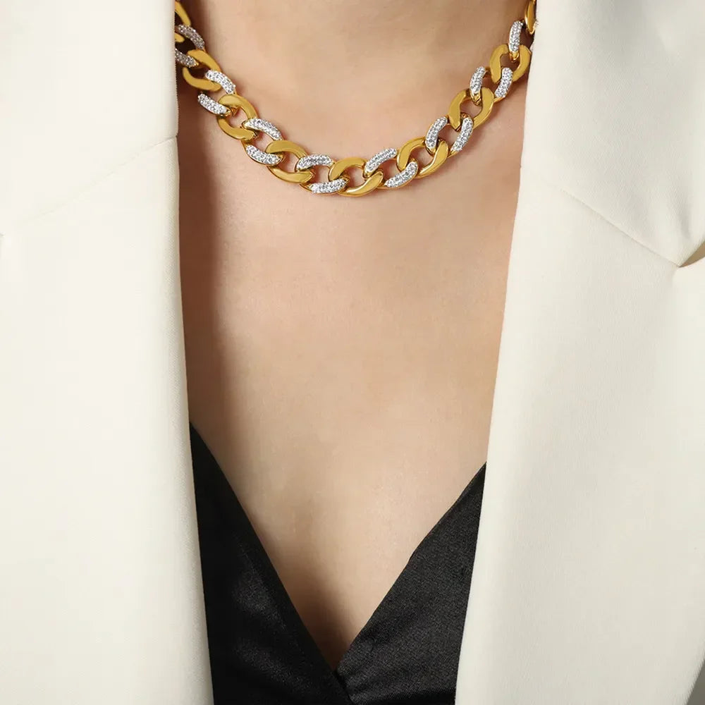 Zircon Titanium Steel Chunky Chain Necklace - Southern Shores Clothing