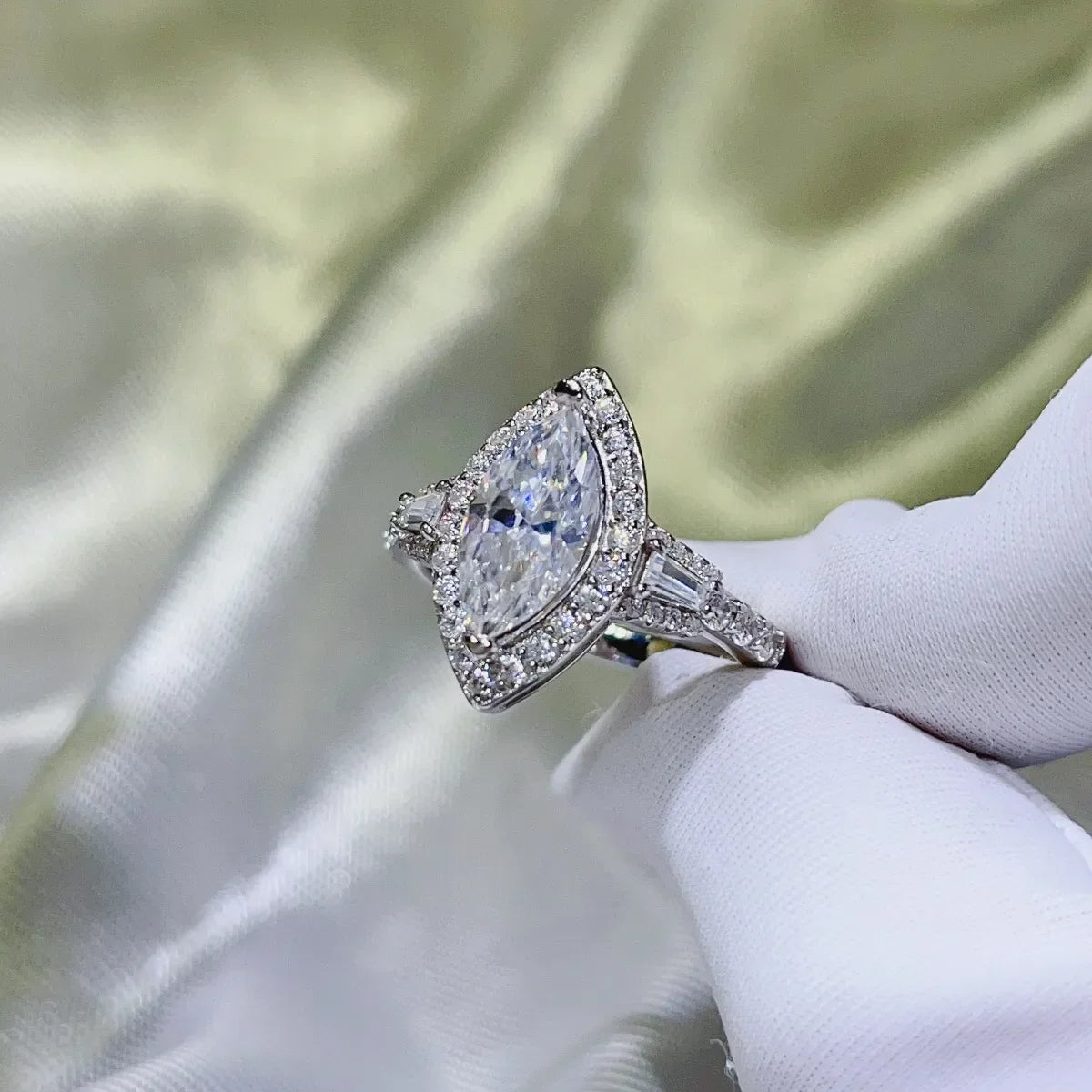 2 Carat Moissanite Pear Cut Sterling Silver Ring With Halo - Southern Shores Clothing