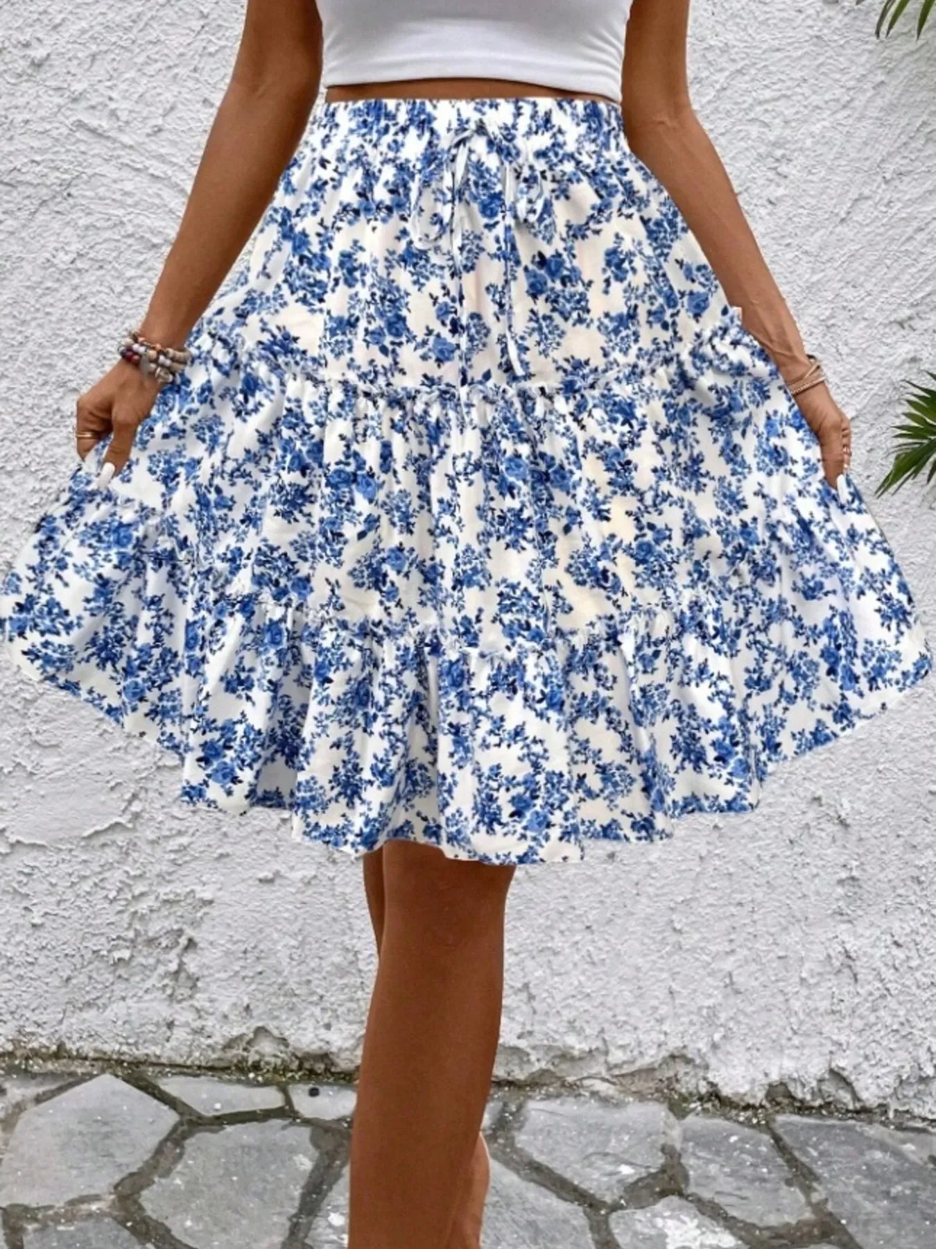 Floral Print Midi Skirt Lightweight Fabric - Southern Shores Clothing