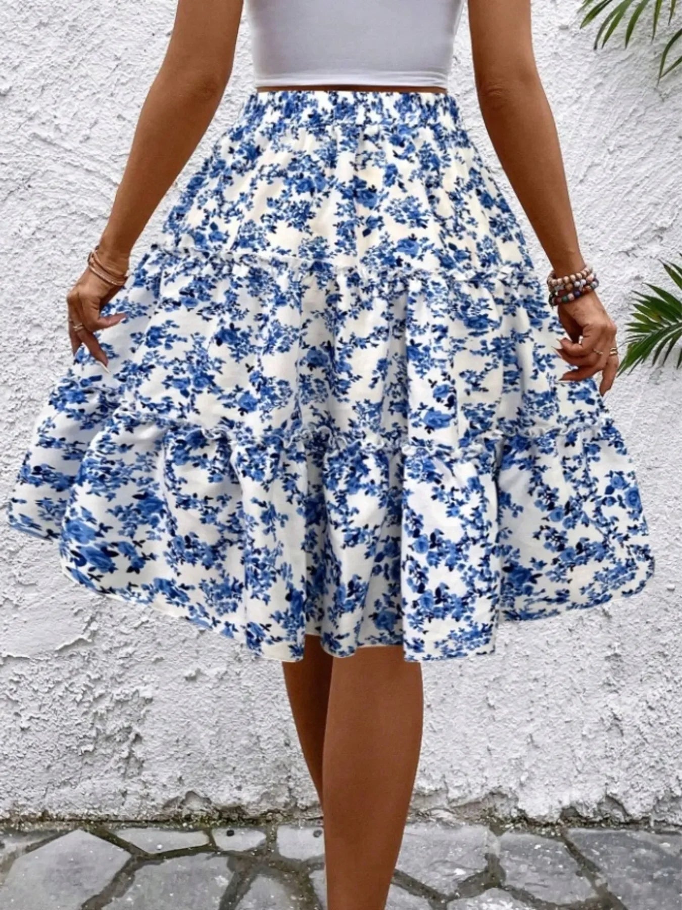 Floral Print Midi Skirt Lightweight Fabric - Southern Shores Clothing