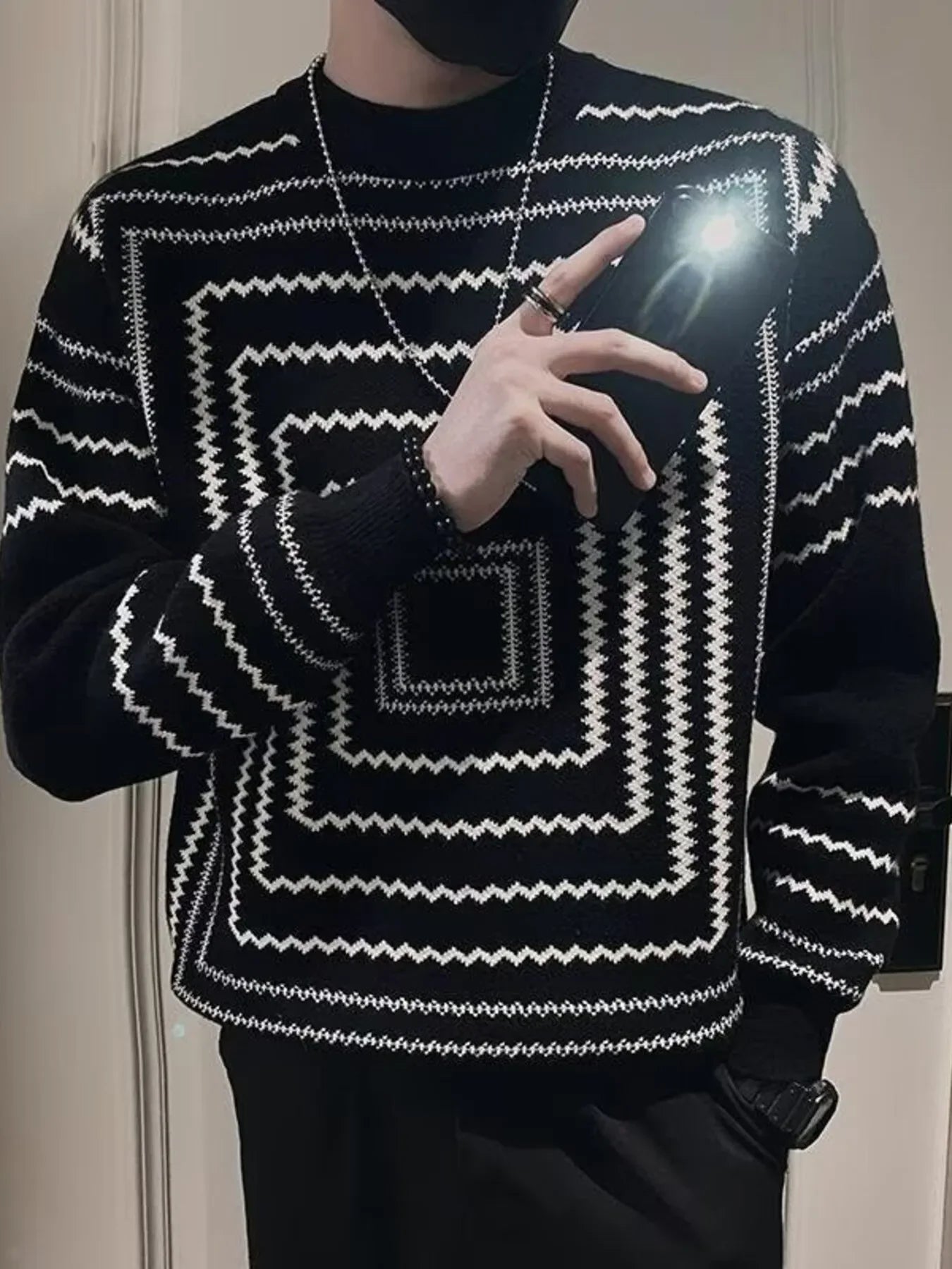 Plus Size Stretch Geometric Knitted Pullover - Southern Shores Clothing