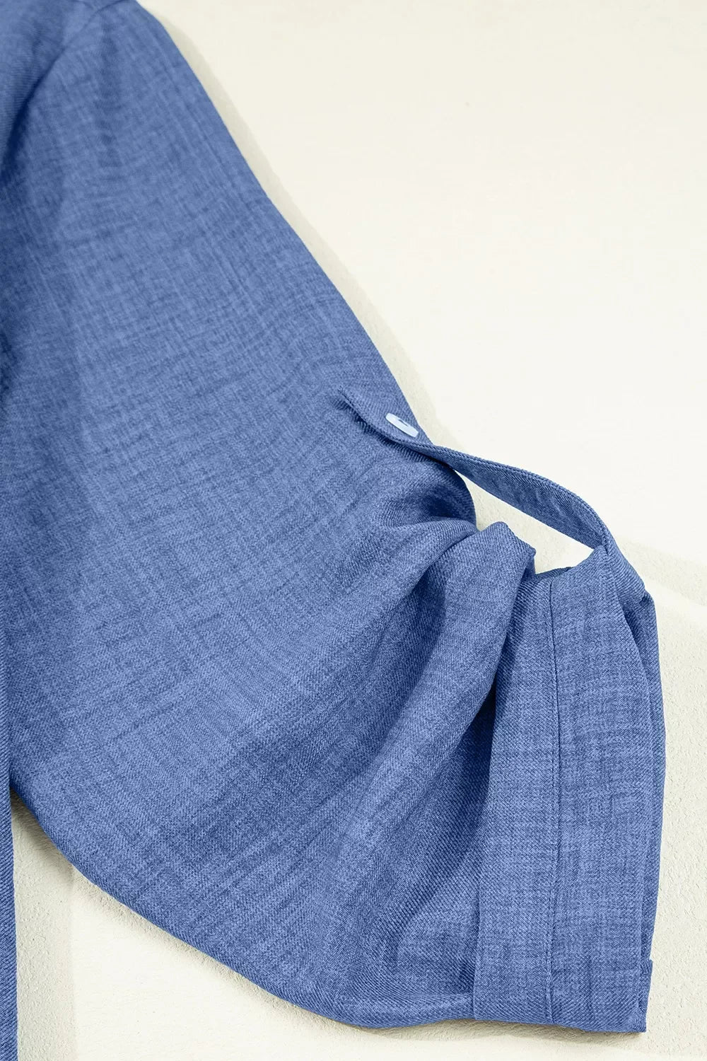 Casual Roll Up Sleeve Blouse With Notched Collar And Pocket - Southern Shores Clothing