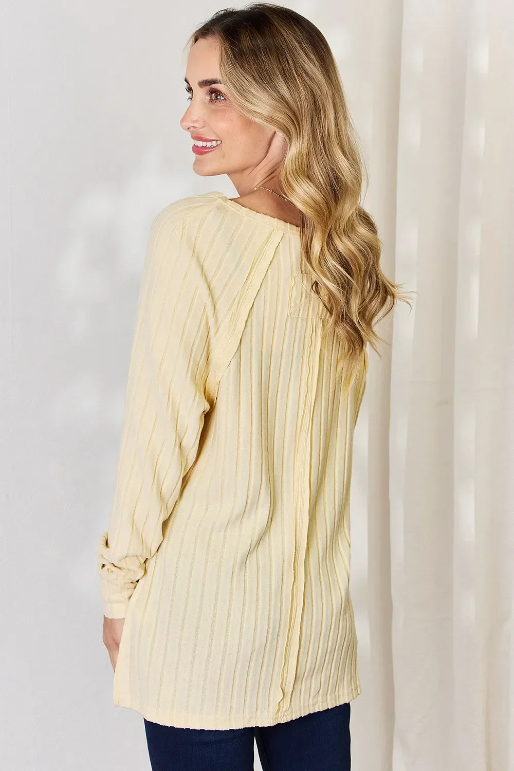 Ribbed Round Neck Slit T Shirt With Stretch - Southern Shores Clothing