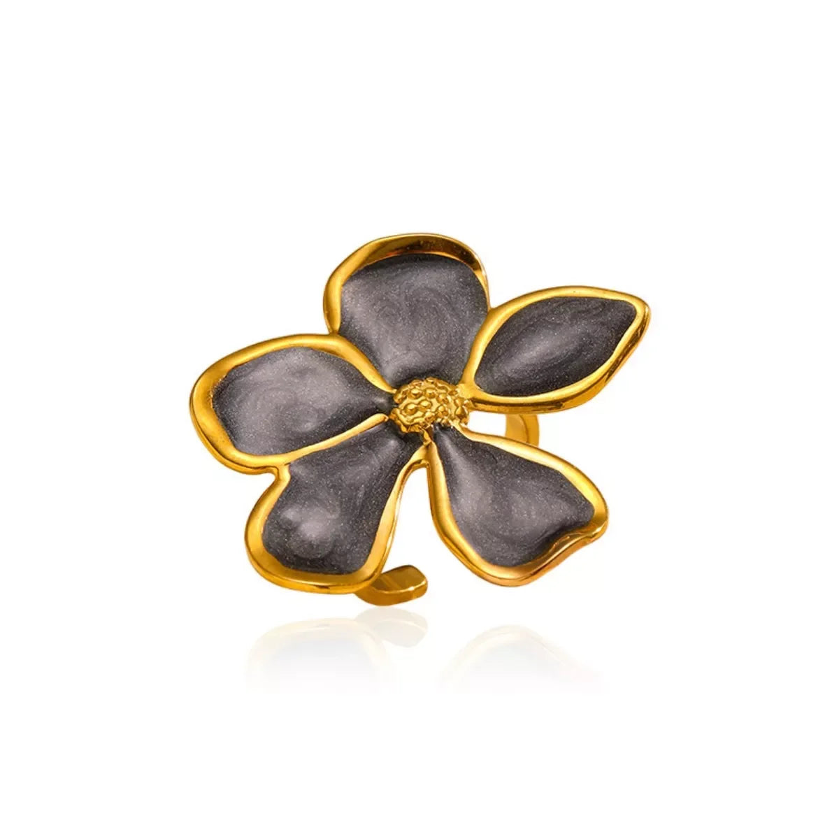 Floral Open Ring With Resin Inlay 18K Gold-Plated - Southern Shores Clothing