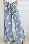 Beach Star Print Washed Drawstring High Waist Wide Leg Jeans - Southern Shores Clothing
