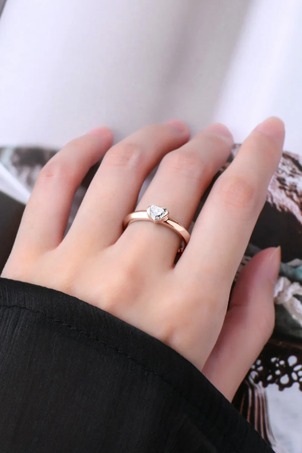 Sterling Silver Moissanite Heart Ring Rose Gold Plating - Southern Shores Clothing
