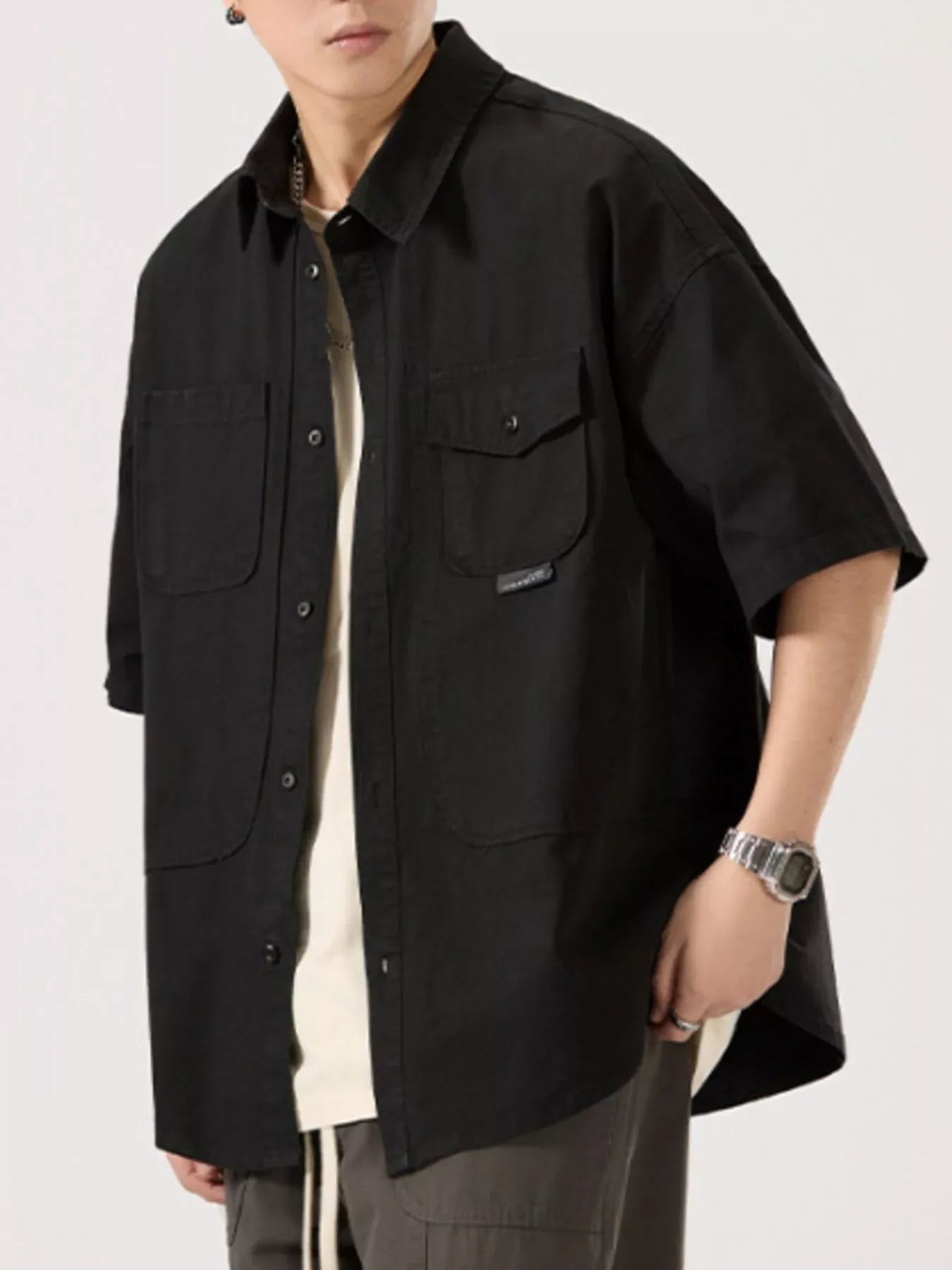 Plus Size Button Up Half Sleeve Cotton Shirt With Pocket - Southern Shores Clothing