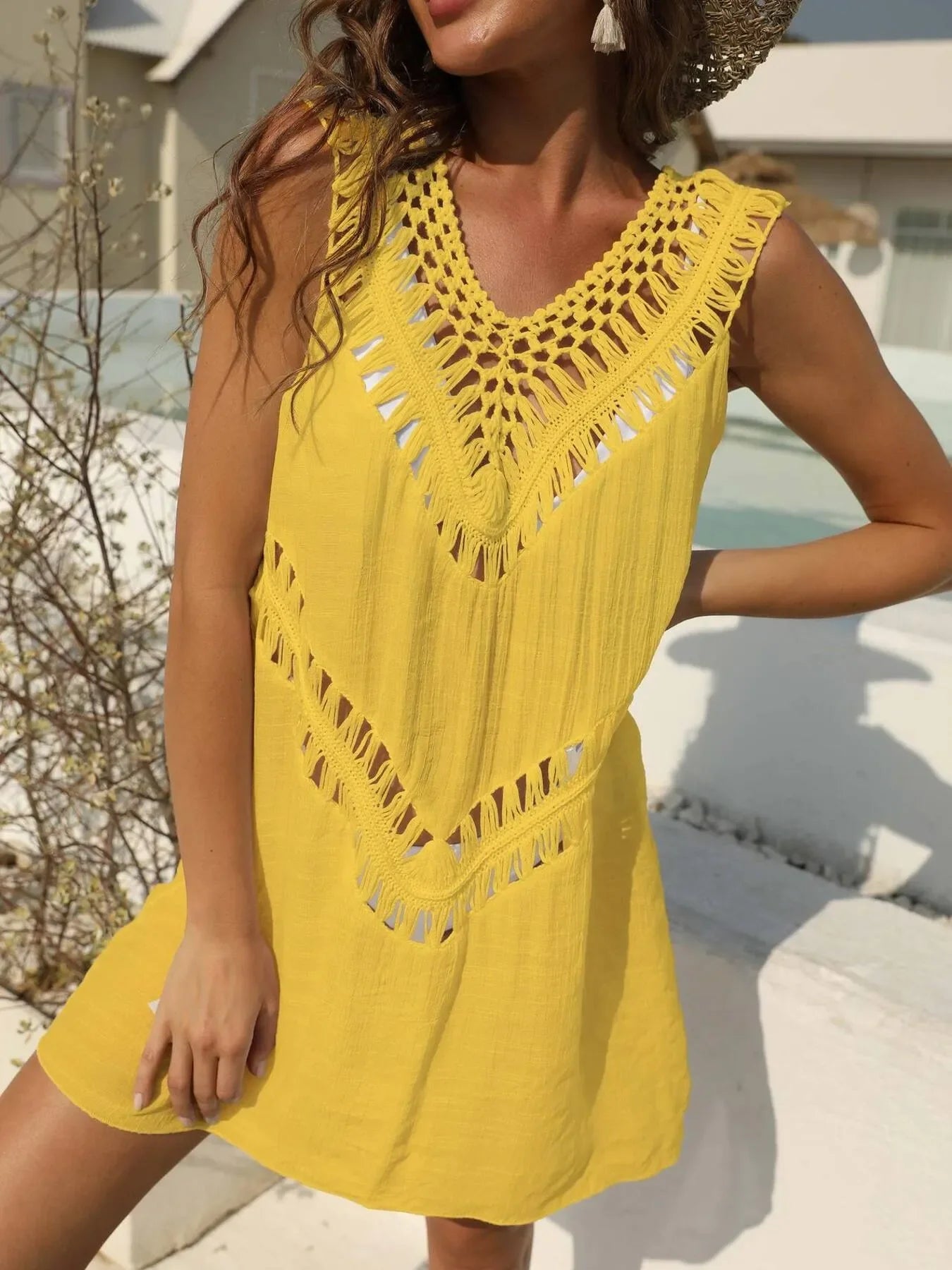 Crochet Detail Beach Cover Up Dress One Size - Southern Shores Clothing