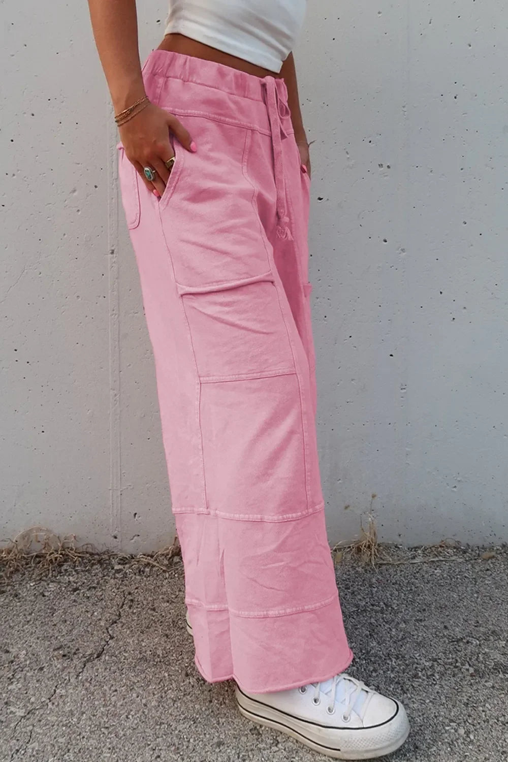 Mineral Wash High Waist Wide Leg Cotton Cargo Pants - Southern Shores Clothing