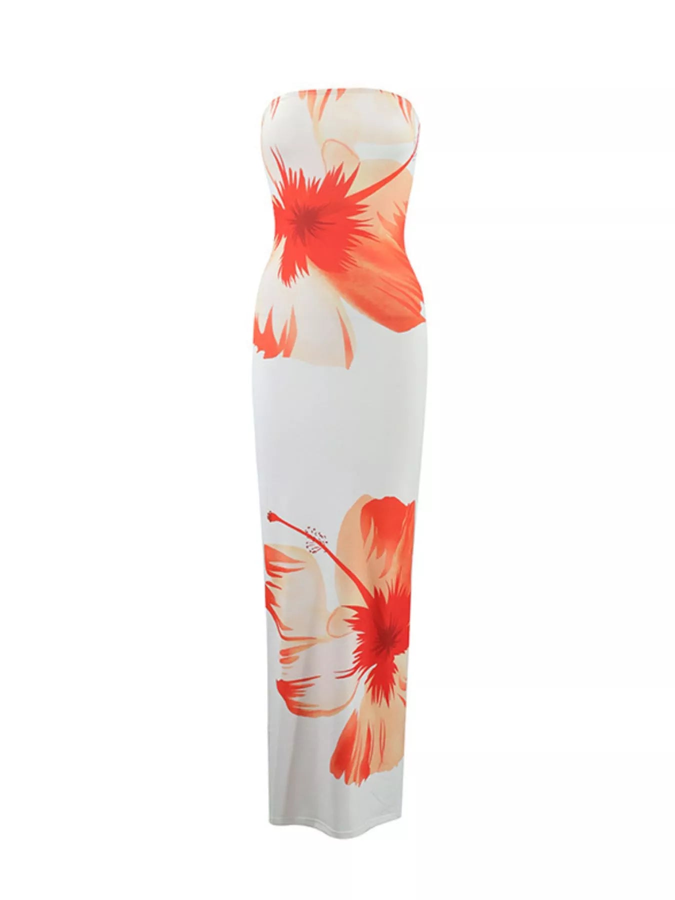 Floral Print Strapless Bodycon Maxi Dress