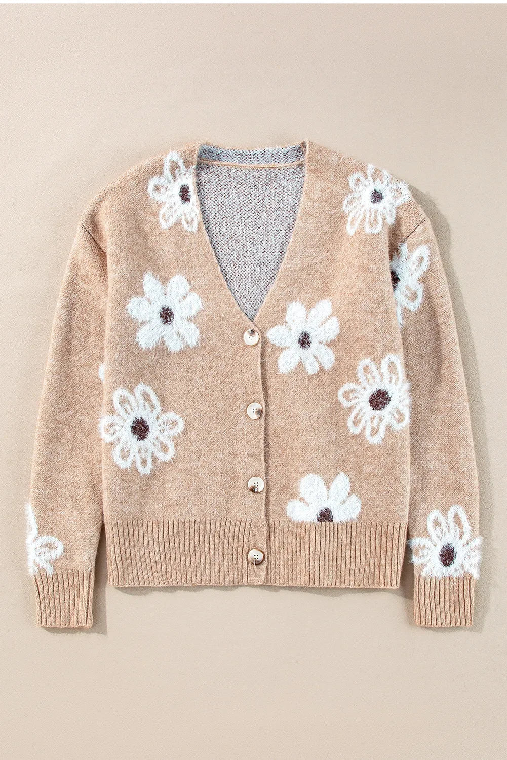 Flower Button Up Knit Cardigan With Long Sleeve - Southern Shores Clothing