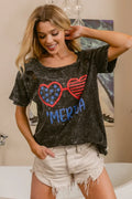 4th Of July Mineral Washed Laser Cut Cotton Top - Southern Shores Clothing