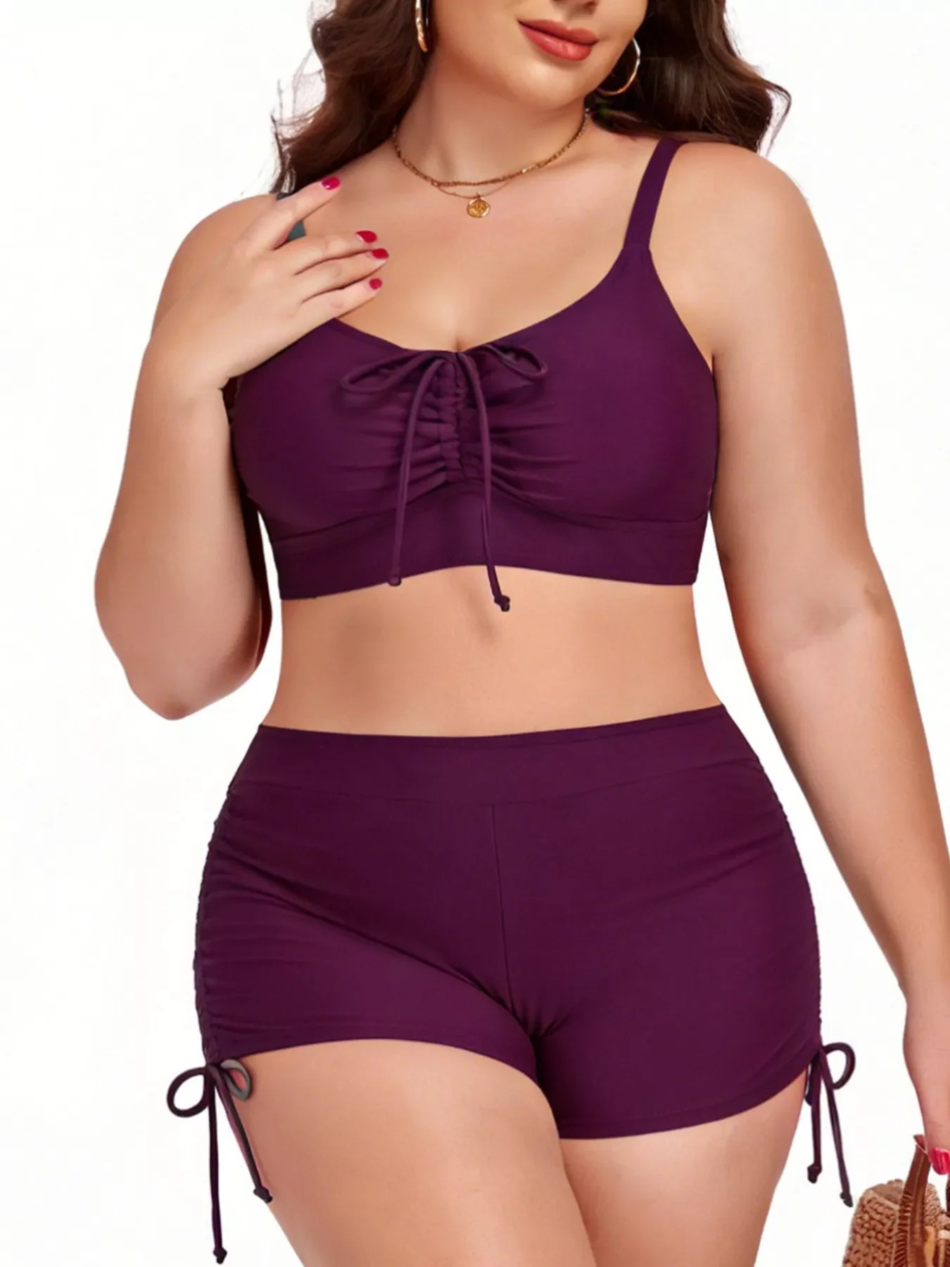 Ruched Drawstring Two-Piece Swim Set With Removable Padding - Southern Shores Clothing