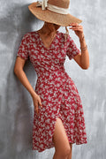 Floral Surplice Neck Flutter Sleeve Dress - Southern Shores Clothing