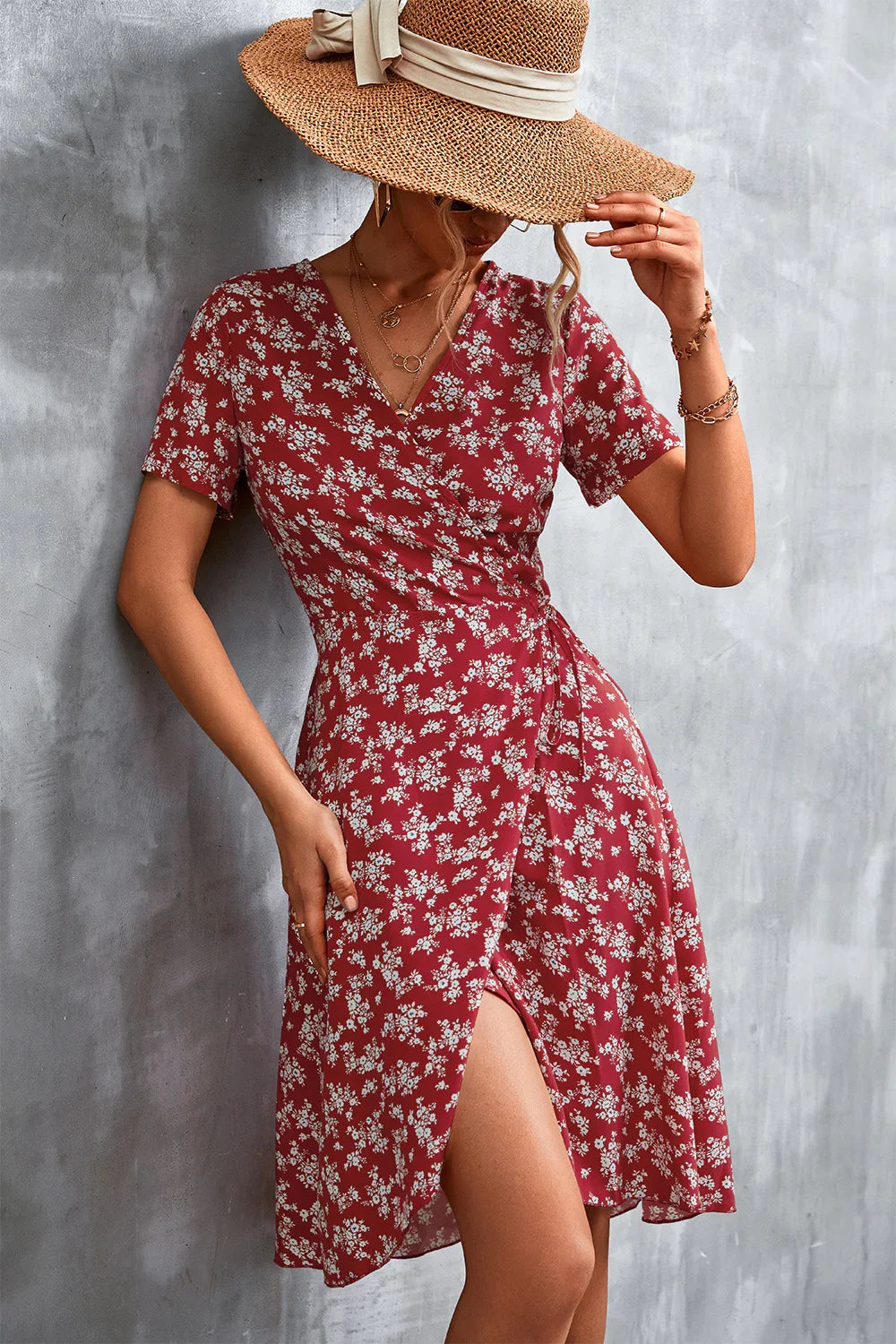 Floral Surplice Neck Flutter Sleeve Dress - Southern Shores Clothing