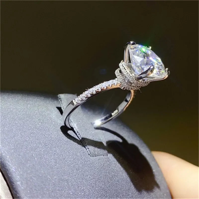5 Carat Moissanite Sterling Silver Ring With Zircon Accents - Southern Shores Clothing