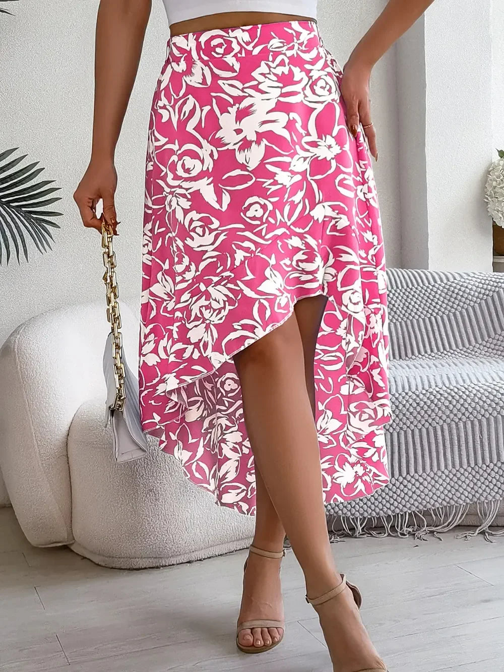 Printed High-Waist Skirt With High-Low Hem - Southern Shores Clothing