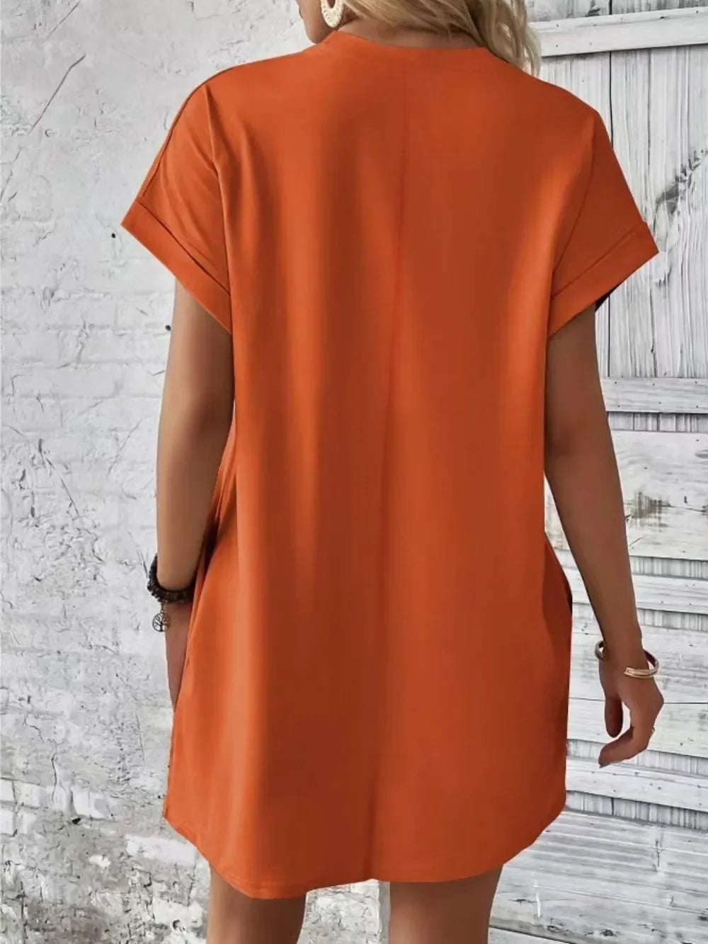 Pocketed Round Neck Short Sleeve Dress - Southern Shores Clothing