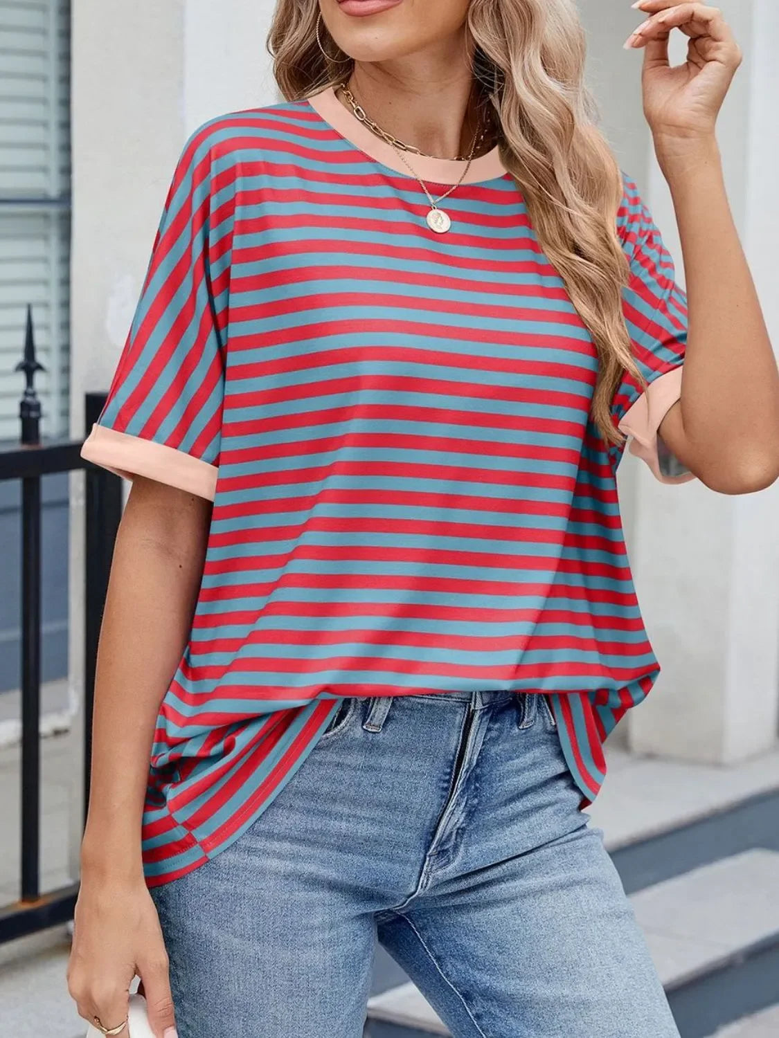 Striped Round Neck Half Sleeve T-Shirt - Southern Shores Clothing