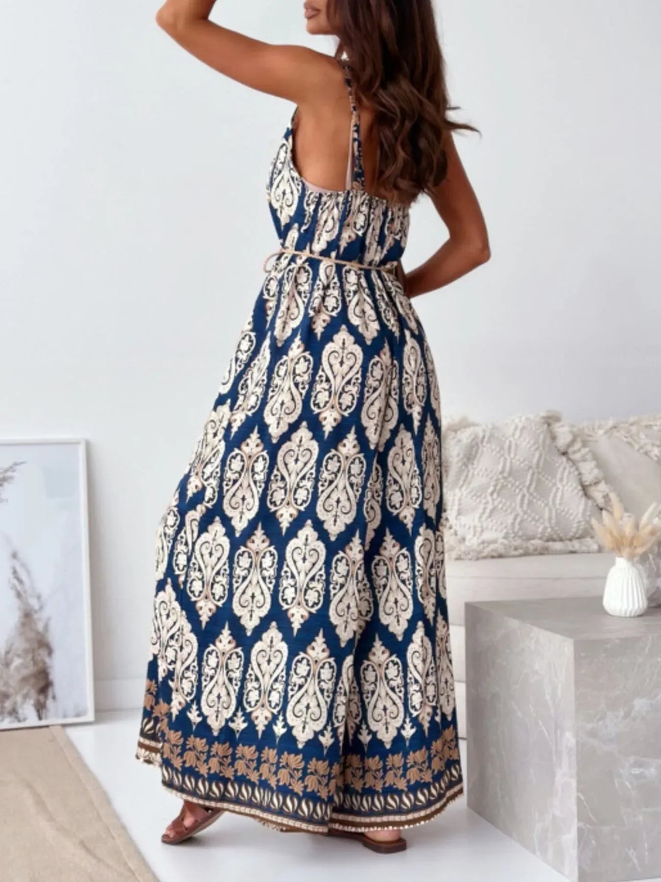 Paisley Print Spaghetti Strap Wide Leg Jumpsuit - Southern Shores Clothing