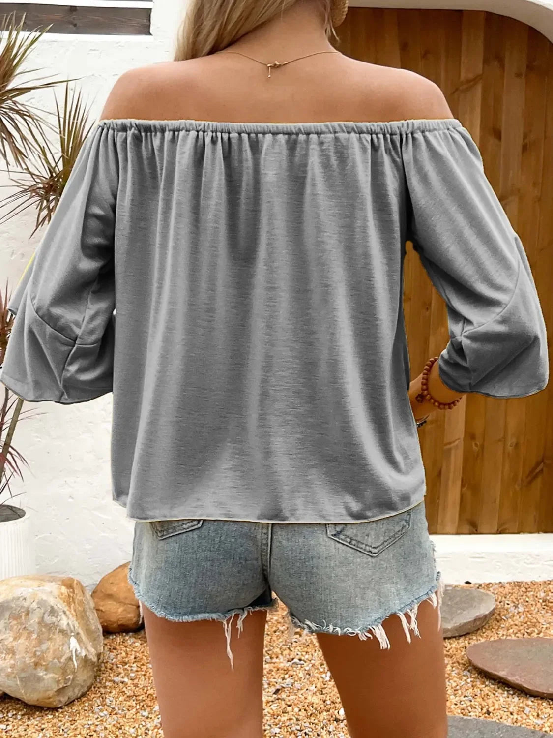 Southern Shores Clothing Tied Off-Shoulder Blouse In 95% Polyester Fabric - Southern Shores Clothing