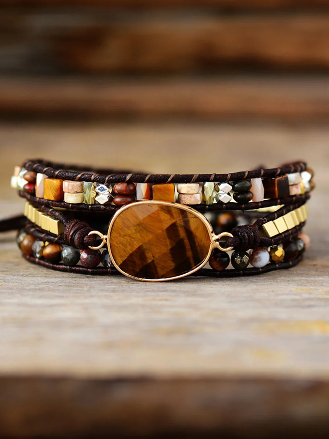 Geometric Shape Triple Layer Bracelet Imperial Jasper Pyrite - Southern Shores Clothing