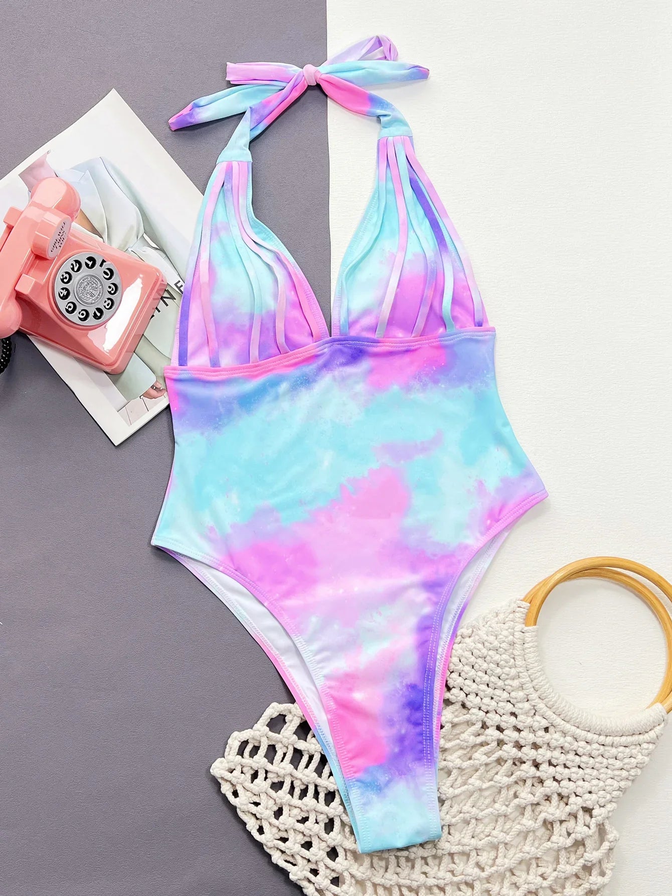 Tie-Dye Halter Neck One-Piece Swimsuit Coastal Style - Southern Shores Clothing