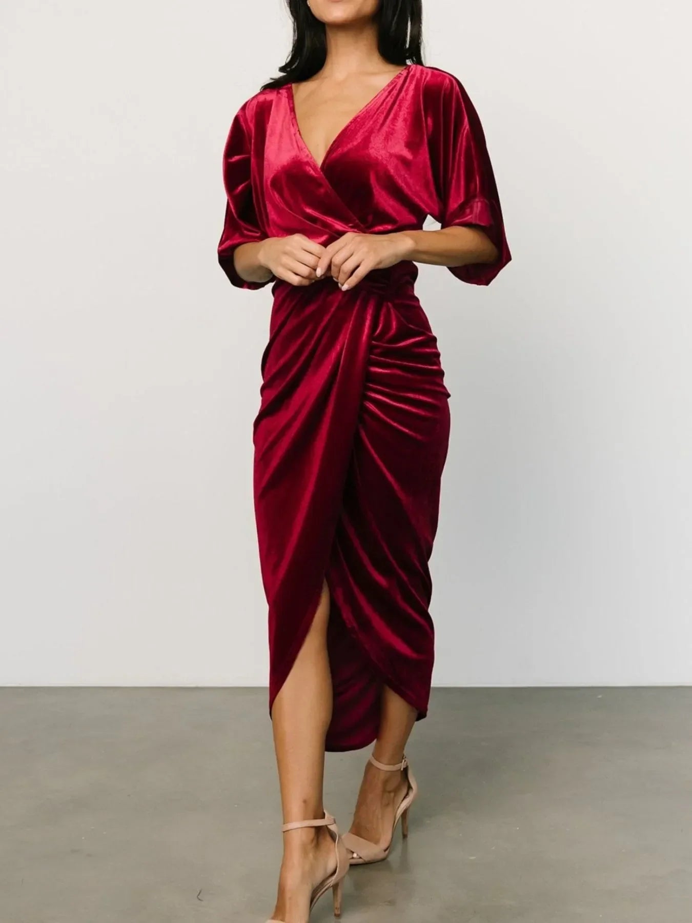 Coastal Ruched Surplice Half Sleeve Dress - Southern Shores Clothing