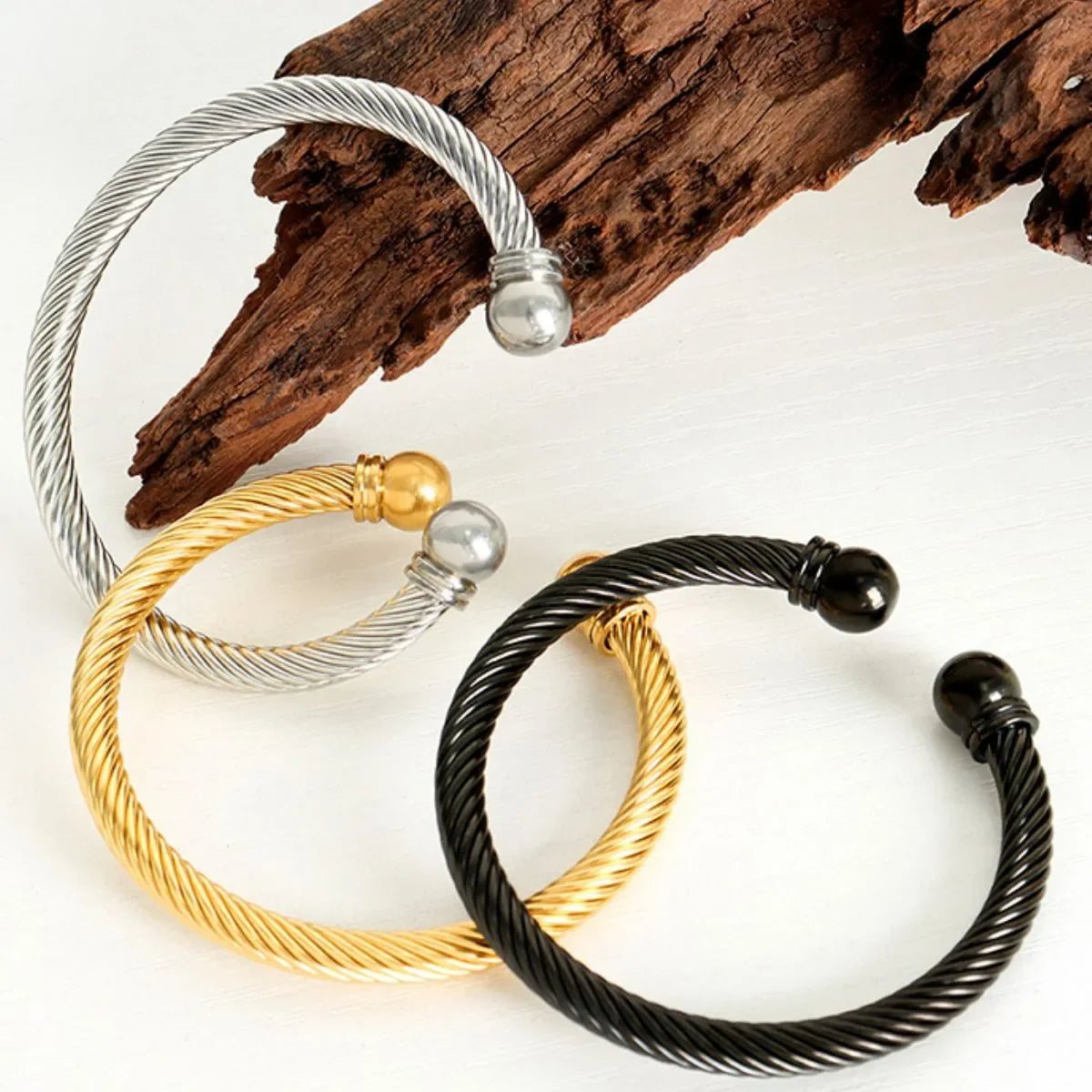 18K Gold Plated Stainless Steel Cable Cuff Bracelet - Southern Shores Clothing