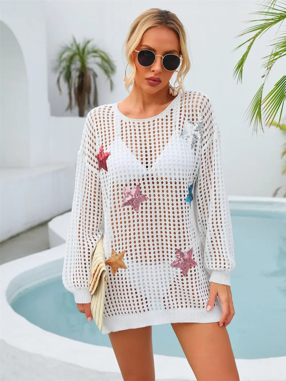 Angel Wings Sequin Star Long Sleeve Cover Up - Southern Shores Clothing