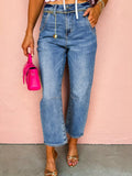 Nautical Seam Detail Loose Fit Stretch Cropped Denim Jeans - Southern Shores Clothing