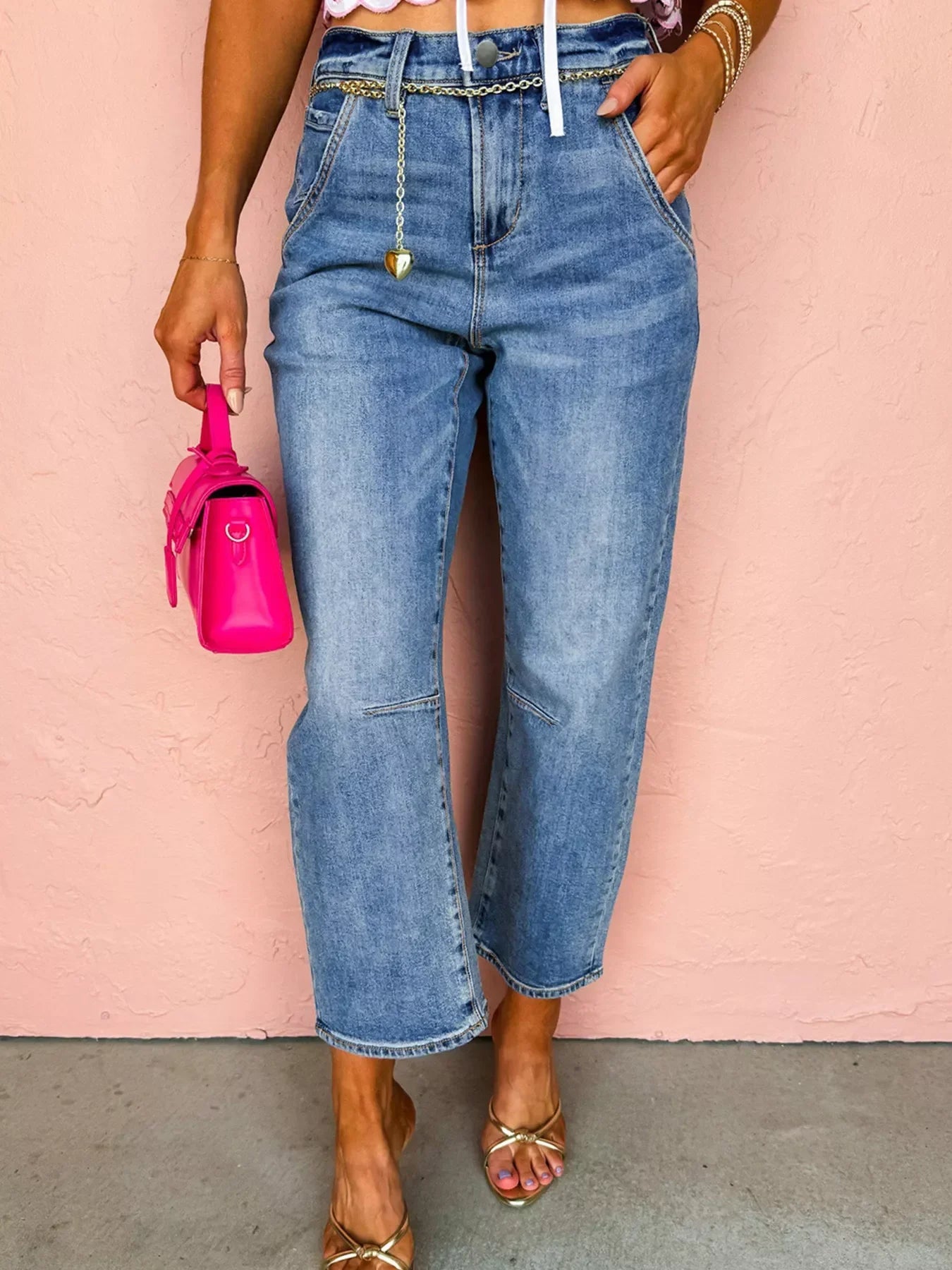 Nautical Seam Detail Loose Fit Stretch Cropped Denim Jeans - Southern Shores Clothing
