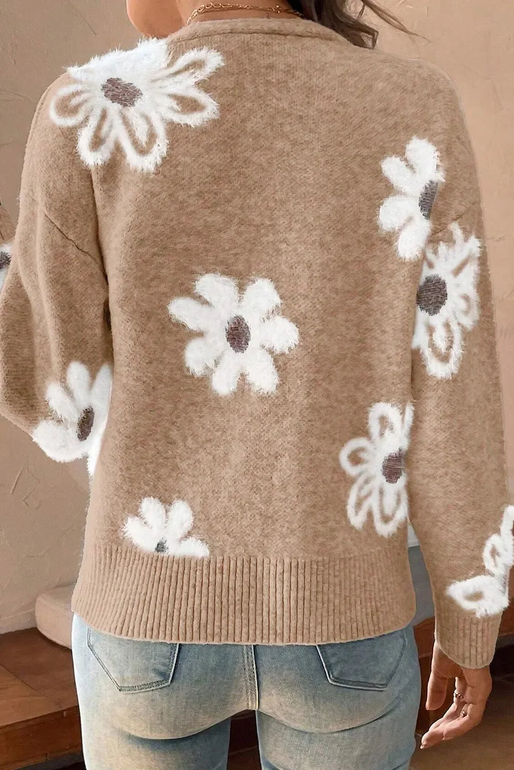Flower Button Up Knit Cardigan With Long Sleeve - Southern Shores Clothing