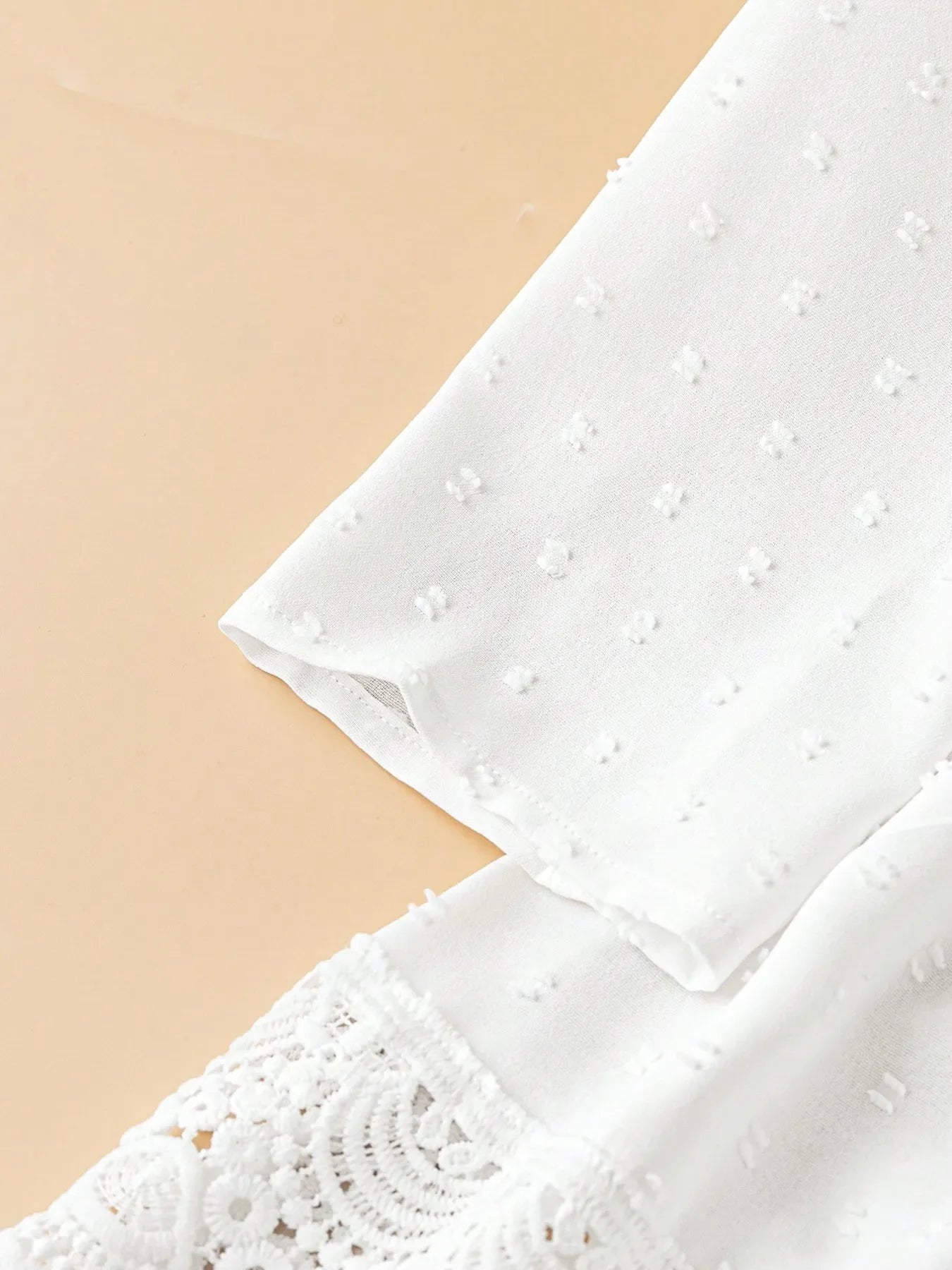V-Neck Lace Hem Blouse With Decorative Button - Southern Shores Clothing