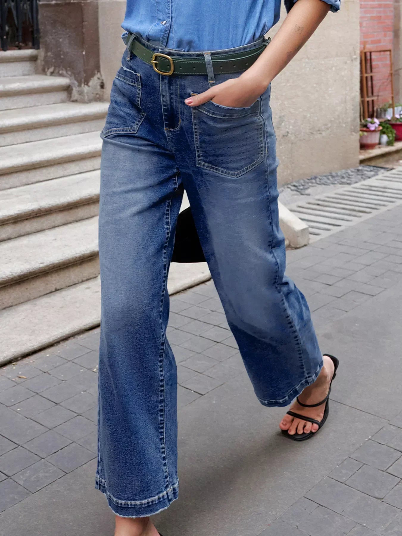 Coastal Denim Patch Pocket Shift Jeans With Pockets - Southern Shores Clothing