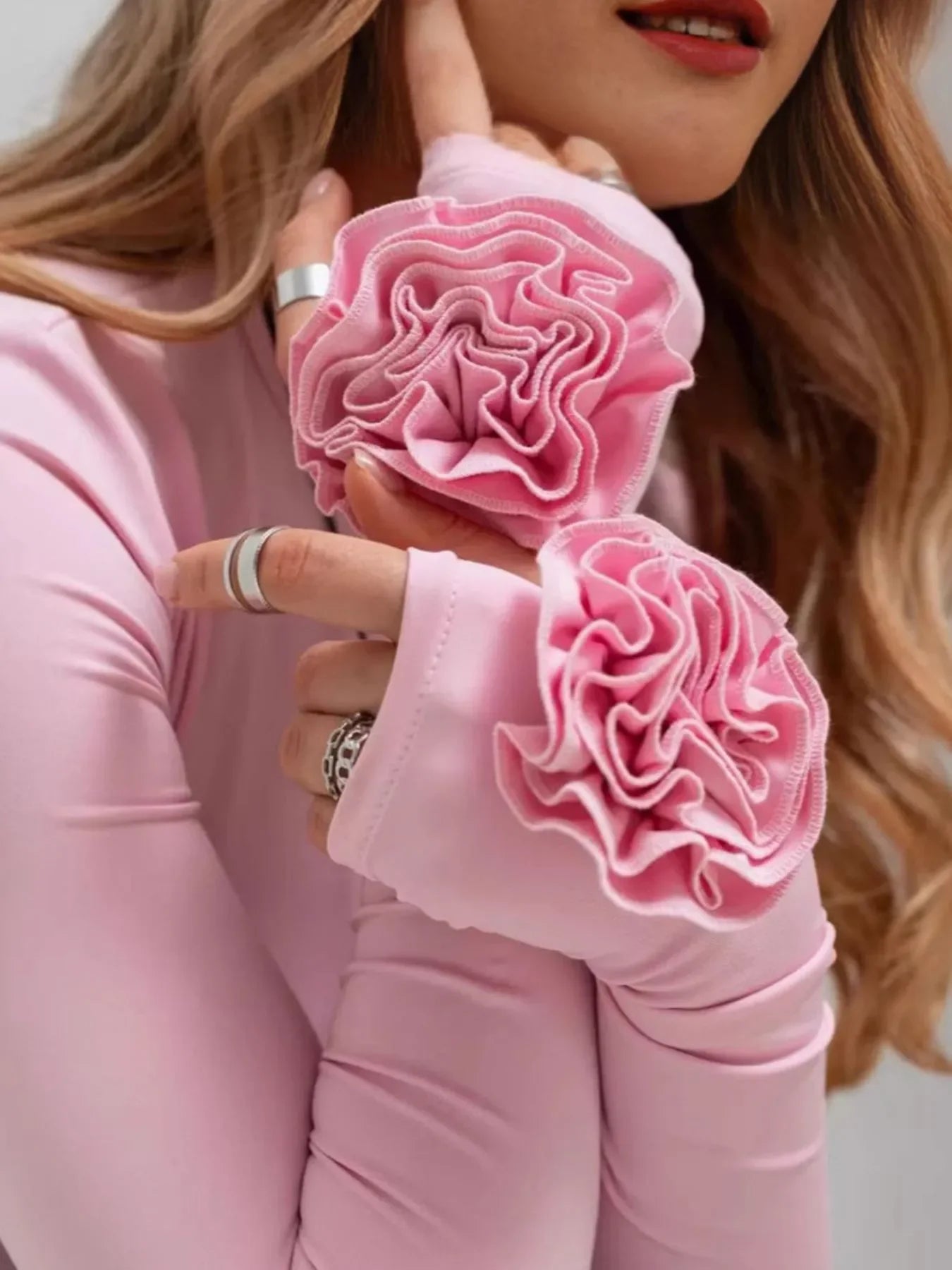 Flower Round Neck Long Sleeve T-Shirt - Southern Shores Clothing