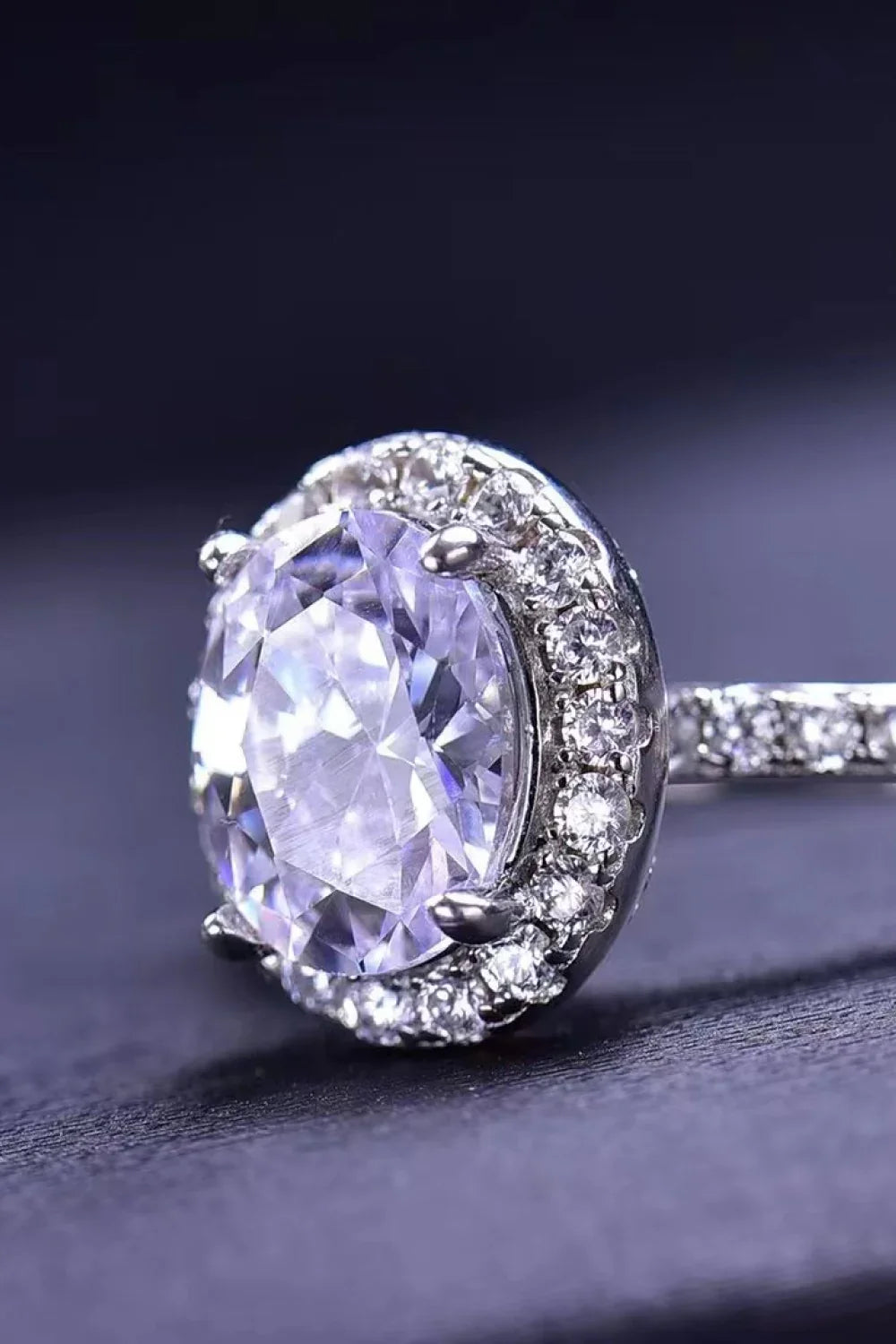 Minimalist Moissanite Halo Ring Platinum-Plated Silver - Southern Shores Clothing