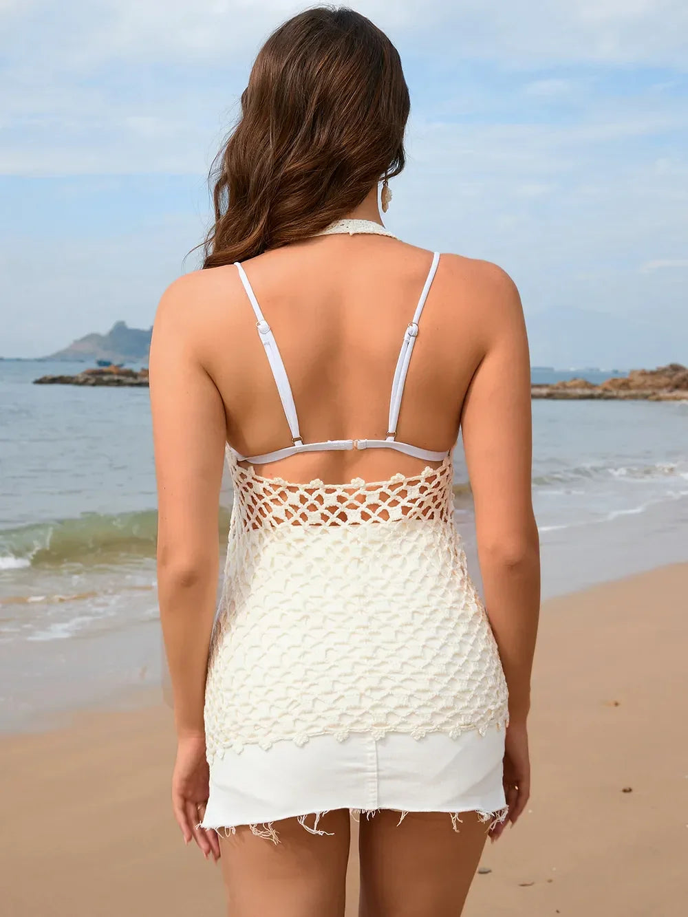 Lightweight Openwork Halter Cover-Up With Tie - Southern Shores Clothing