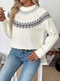 Fair Isle Round Neck Sweater With Stretch - Southern Shores Clothing