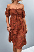 Ditsy Floral Smocked Frill Trim Off-Shoulder Dress - Southern Shores Clothing