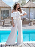 Ruffled Off-Shoulder Wide-Leg Jumpsuit Silhouette - Southern Shores Clothing