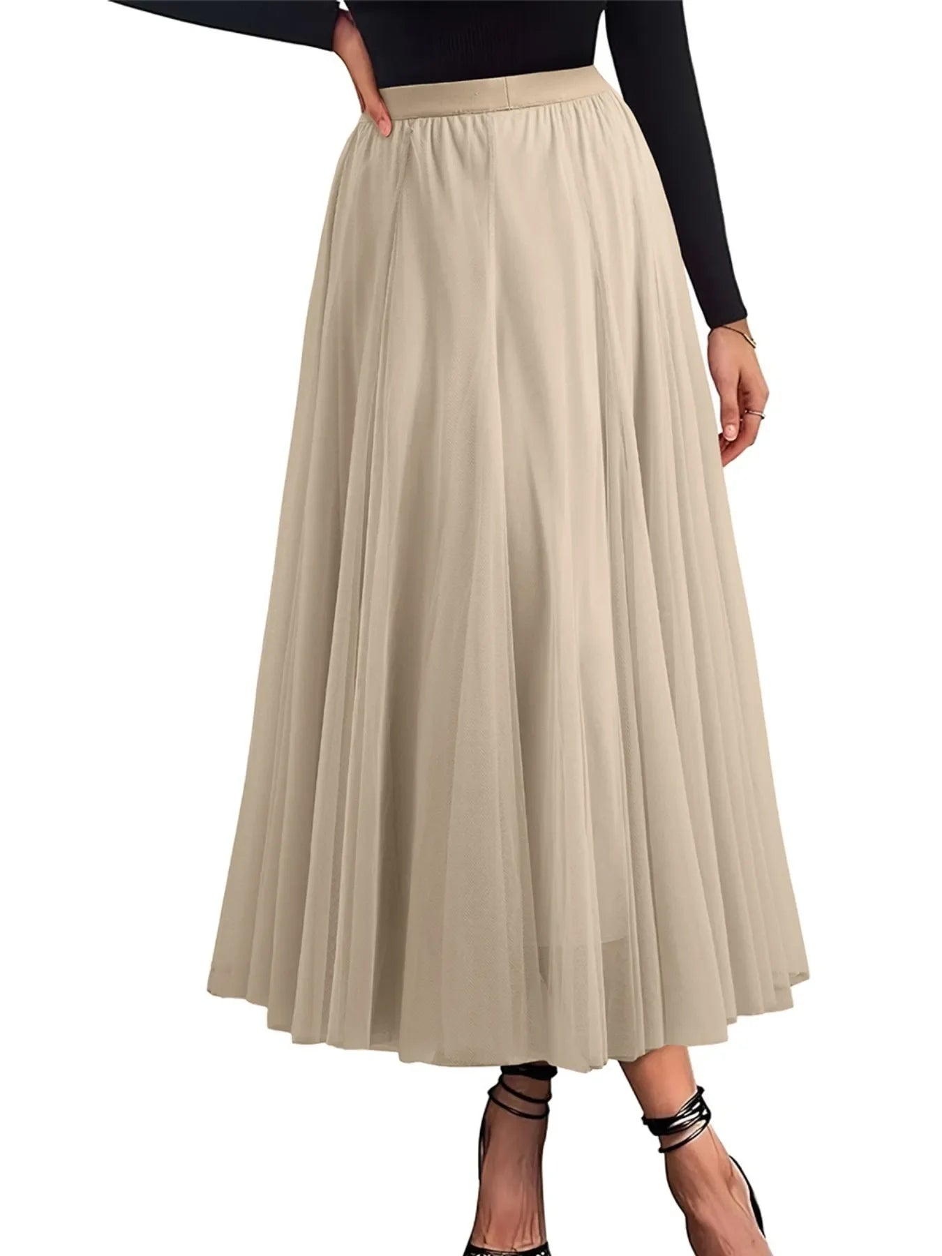 High-Waisted Midi Skirt Polyester Lightweight - Southern Shores Clothing