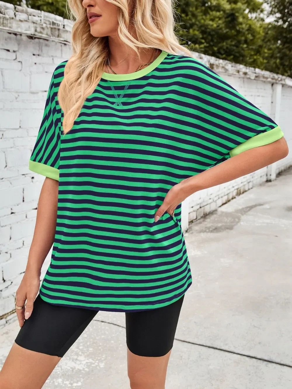 Lovelet Striped Round Neck Half Sleeve T-Shirt - Southern Shores Clothing